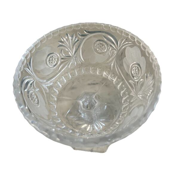 7" American Brilliant Cut Floral Star Crystal Pedestal Footed Bowl Glows Pink! - Picture 3 of 14